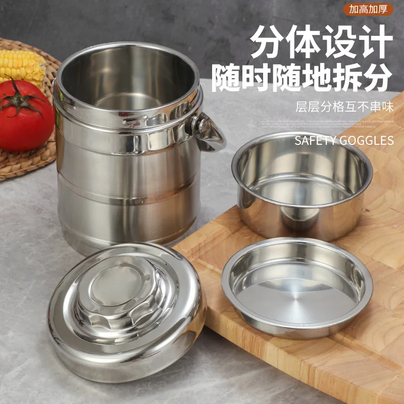 Thickened stainless steel double insulation carrying pot work students lunch box large capacity lunch bucket lunch basket