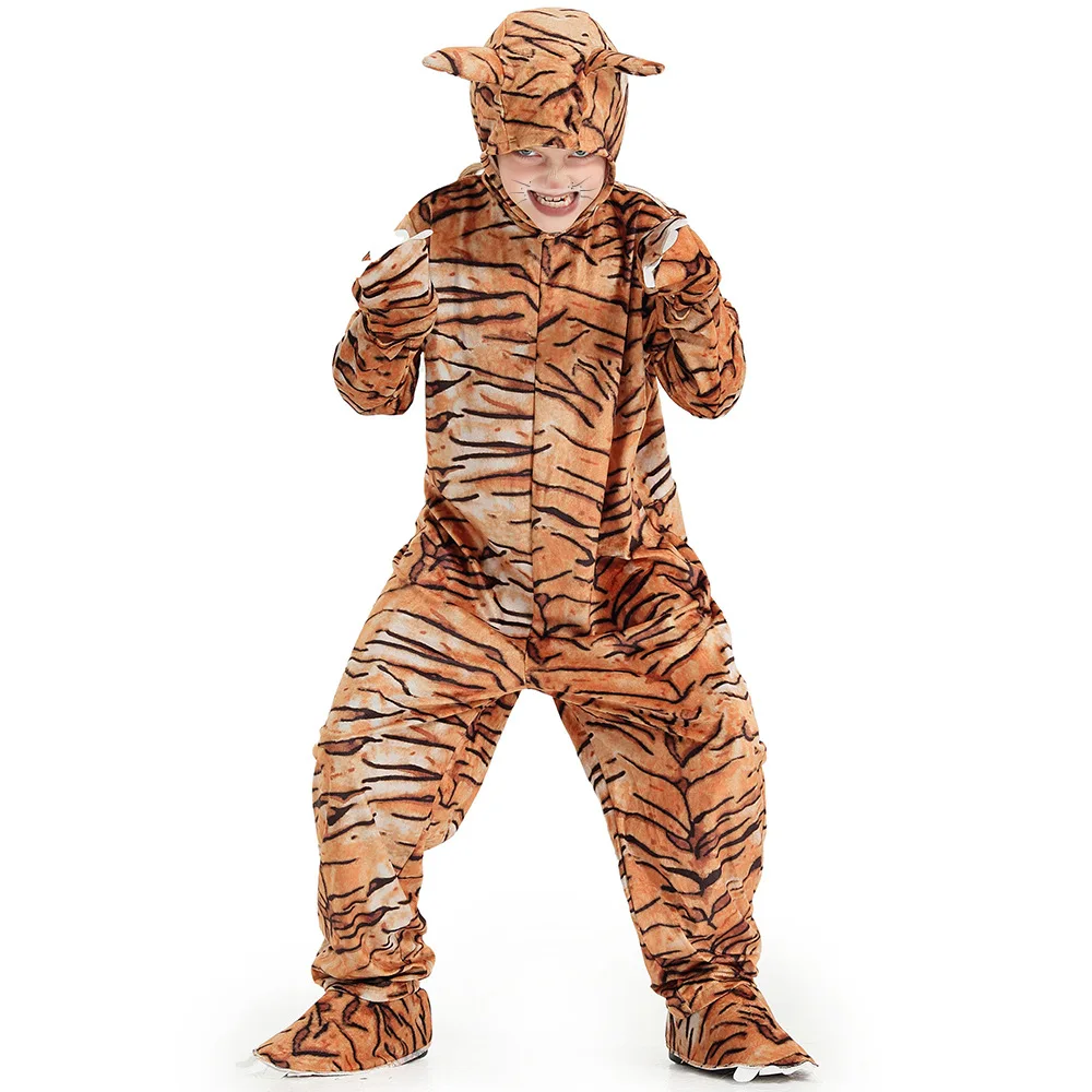 Kinder Cosplay Kostüme Tiger Bodysuit Kinder Pyjama Halloween Karneval Tier Overall Mädchen Jungen Party Performance Kleidung