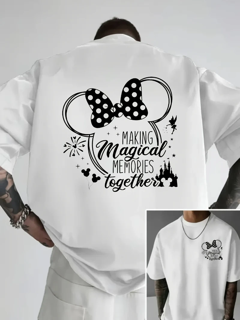

Disney Minnie Mouse Official Authorized Retro T-shirt with "Create Magical Memories Together" Text - Men's Casual T-shirt