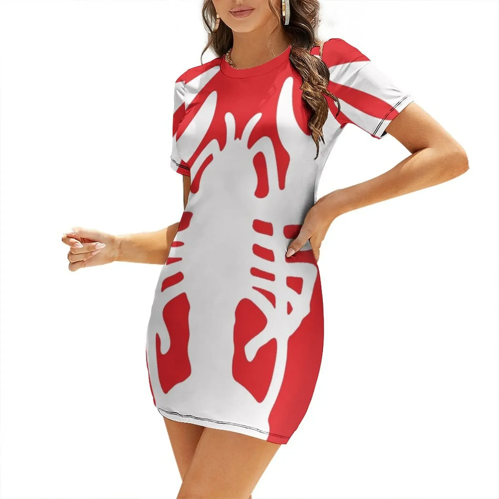 

White Lobster on Red Background Short-Sleeved Dress women's clothing trend 2025 Dress