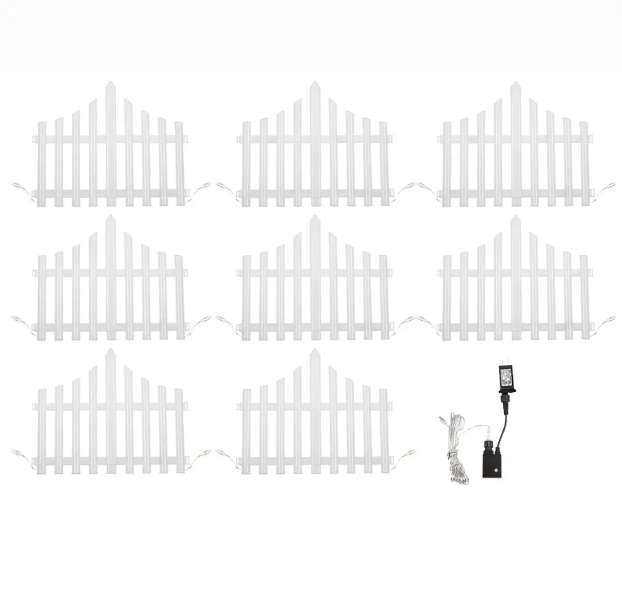 8 Pack Lighted Garden Fence Light 8 Modes White Picket Fence Lamps Christmas Tree Fence Lights Plug in for Landscape Patio Decor