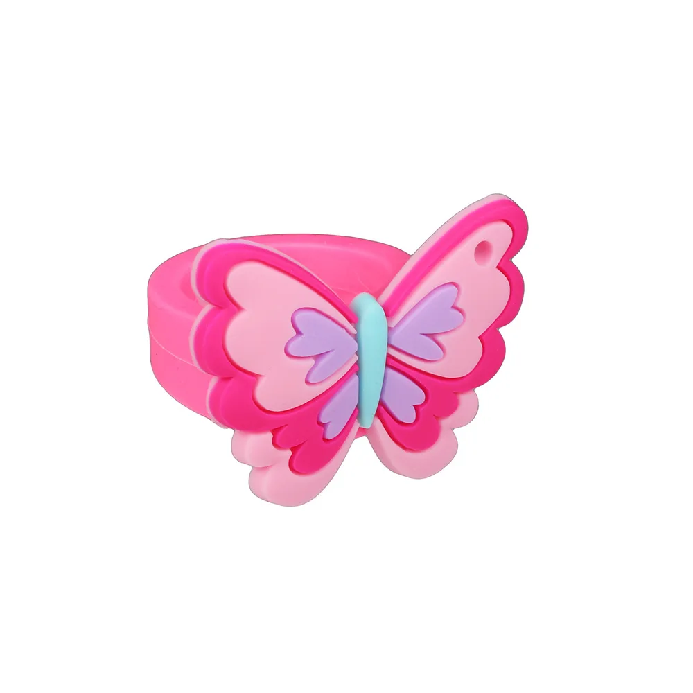 Colorido PVC Butterfly Ring para crianças, decoração de festa de aniversário, anel de desenhos animados infantis, lembranças do bebê, favores do partido do evento, presente, 6pcs