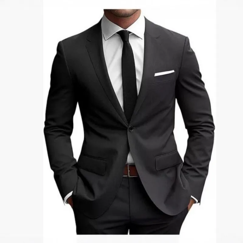 Men Single Breasted Suit Set Blazer Trousers Two Piece Formal Outfit For Wedding Business Banquet Daily Wear