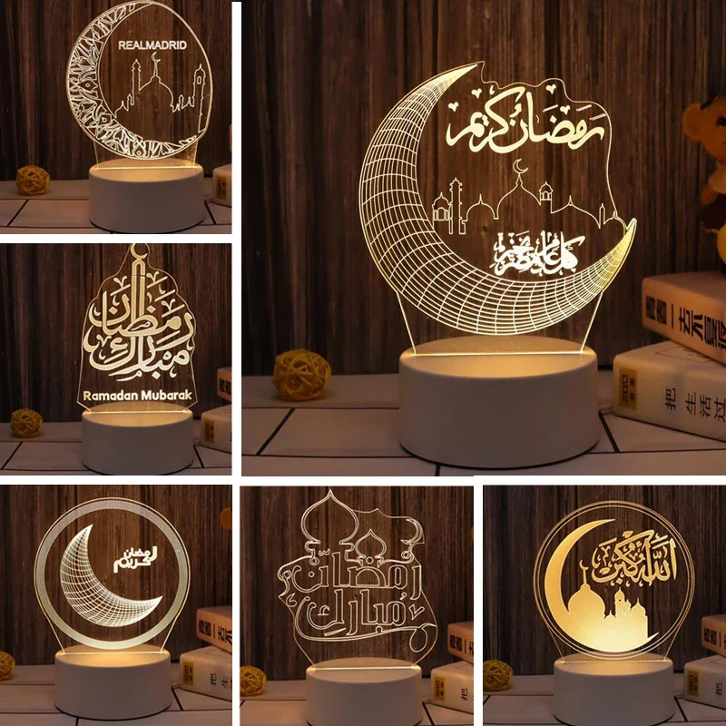 

Muslim Ramadan Decor Ornament EID Mubarak LED Night Light Eid Al Adha Gift Gurbang Ramadan Festival Decoration for Home Party