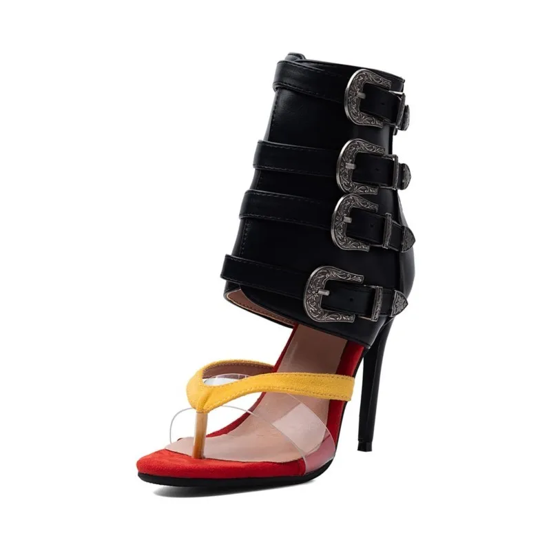 Handmade Women Summer Heeled Sandals With Buckle Straps And Open Toe Back Zipper Mixed Color Size 35-52