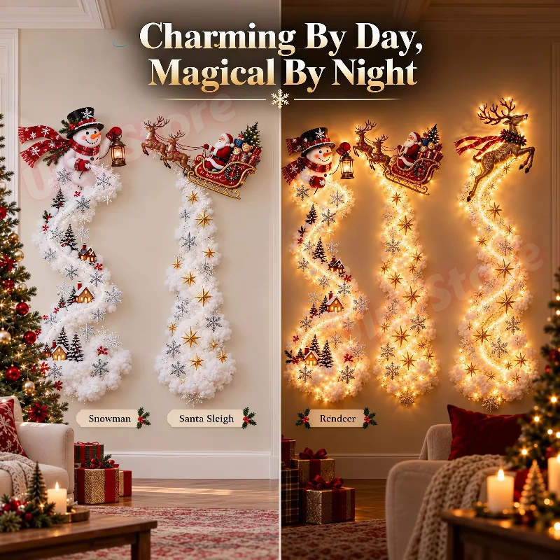 Christmas Magic Trail Wall Light Warm LED Scroll Santa Snowman Train Gift Decor Lighted For Indoor Xmas Home Fireplace Decor