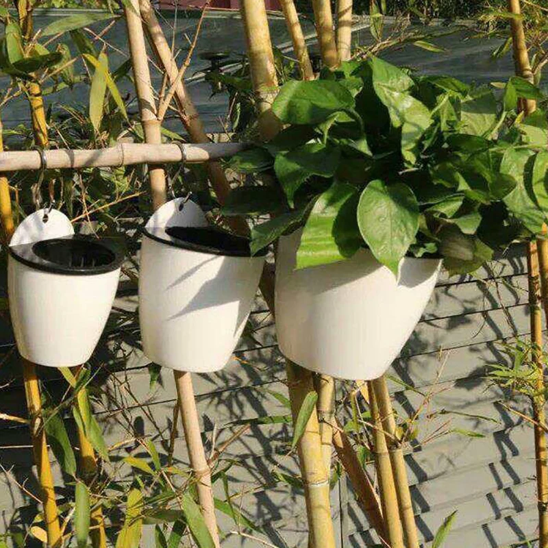 Wall-Mounted Indoor Automatic Water-absorbing Flowerpot Plastic Flowerpot  Green Dill Green Plant Flower Pot Decor