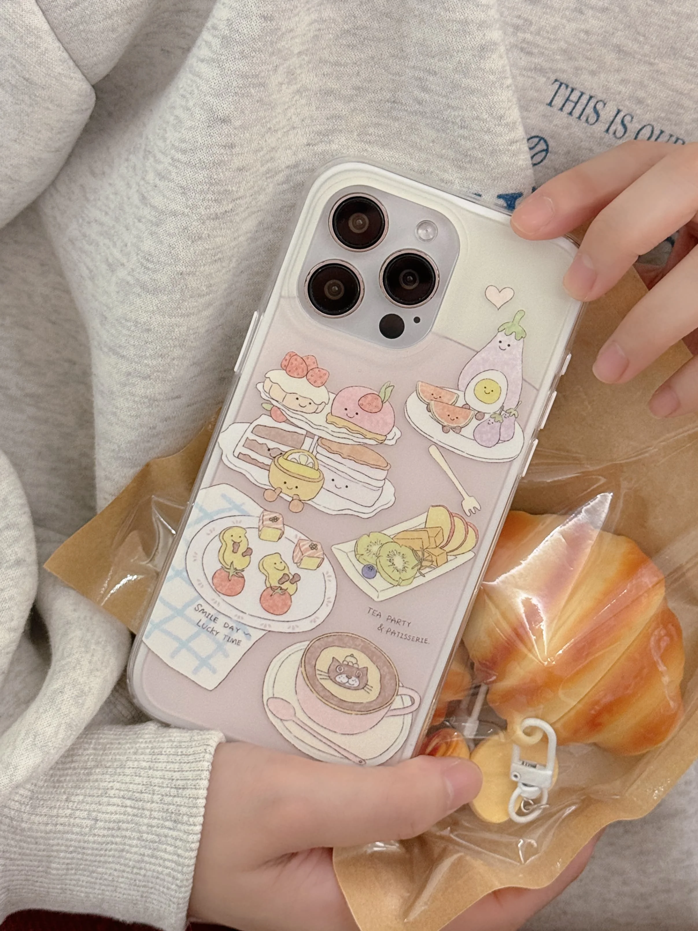 Korean INS Fruits Cake Snacks Pattern Double Layers IMD Phone Case for iPhone 15 14 13 11 Pro Max Plus Back Cover for 12 Pro Max image 5