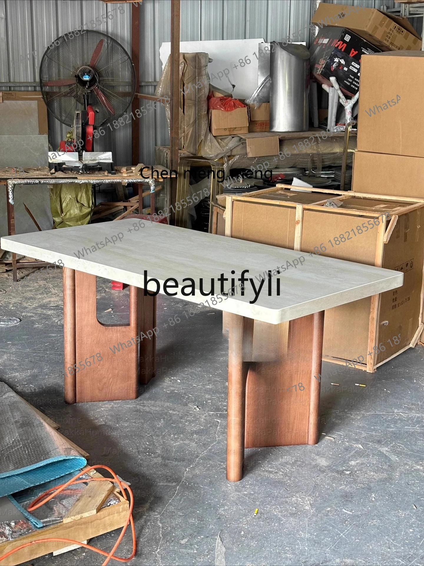 X Vintage Travertine Stone Dining Table Modern Minimalist Small Apartment Rectangular Solid Wood Dining Table