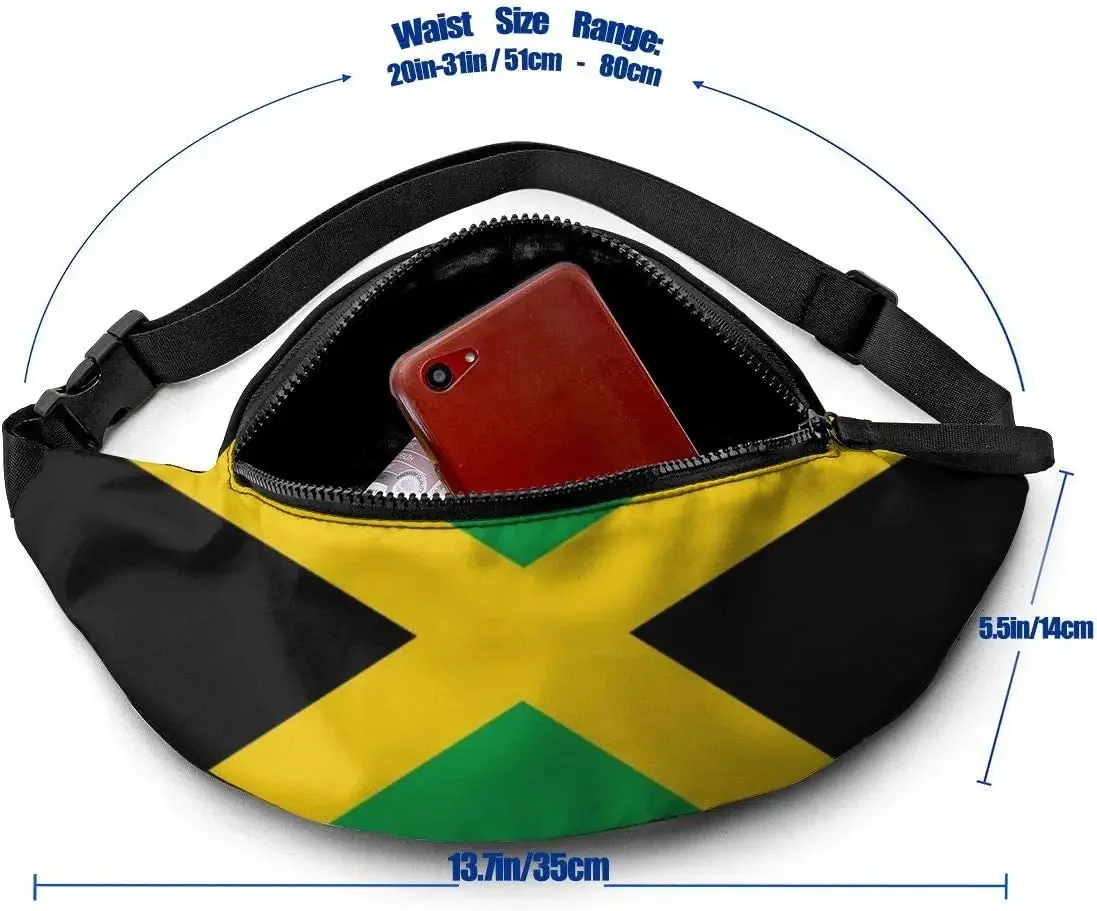 Fanny Pack Jamaica Flag Waist Bag with Headphone Hole Belt Bag Adjustable Sling Pocket Fashion Hip Bum Bag for Women Men Kids