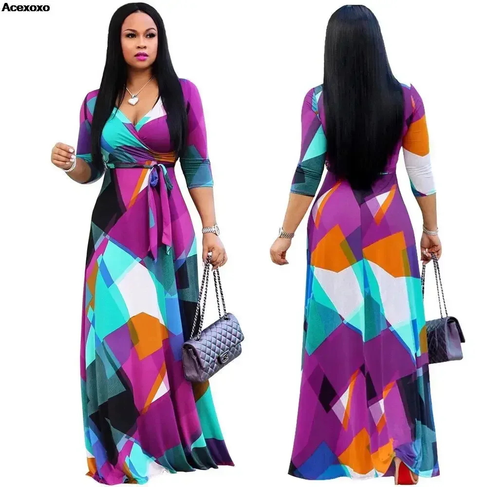 

Summer new women's fashion casual V-neck half color half sleeve print patchwork sexy slim dress