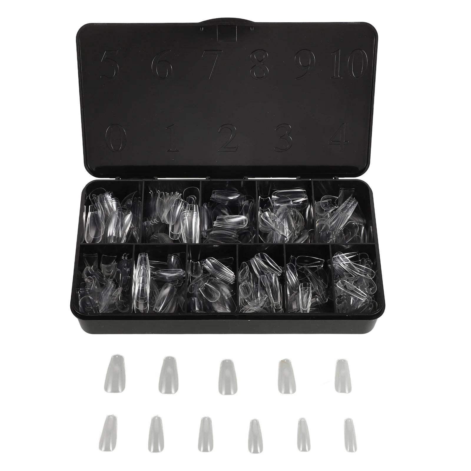 

500pcs Transparent Nail Tips Clear Acrylic Fake Coffin Nails Extensions Long Lasting ABS Storage Box Easy Use Builder Forms