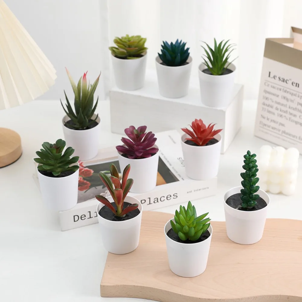 Cactus Succulent Artificial Succulent Bonsai Desk Decoration Fake Plants Mini Succulent Potted Plastic Succulent Bonsai Plants