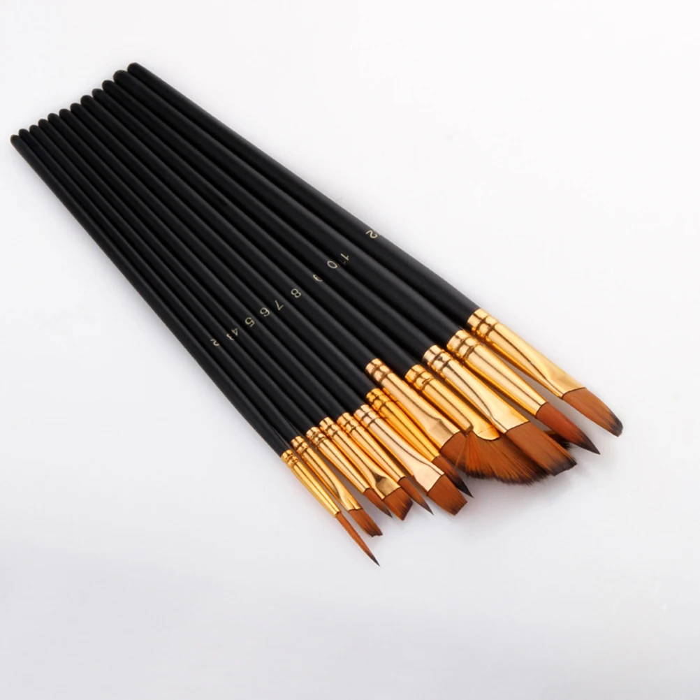 

12 Painting Brushes Set Long Lasting Bamboo Handle Watercolor Drawing Tool Gouache Kids Adults Beginner Professional Storage Bag