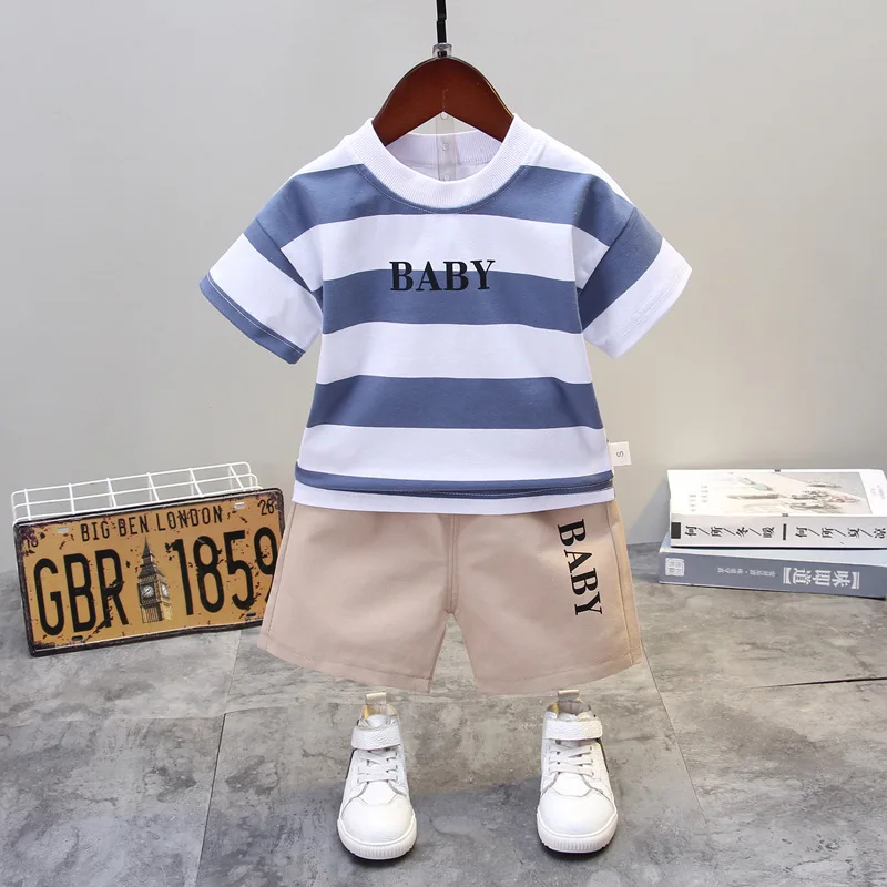 Summer Baby Boys Clothes Children Cotton Strips Causal T Shirts Shorts 2Pcs/set Infant Outfit Kids Toddler Tracksuits 0-5 Years