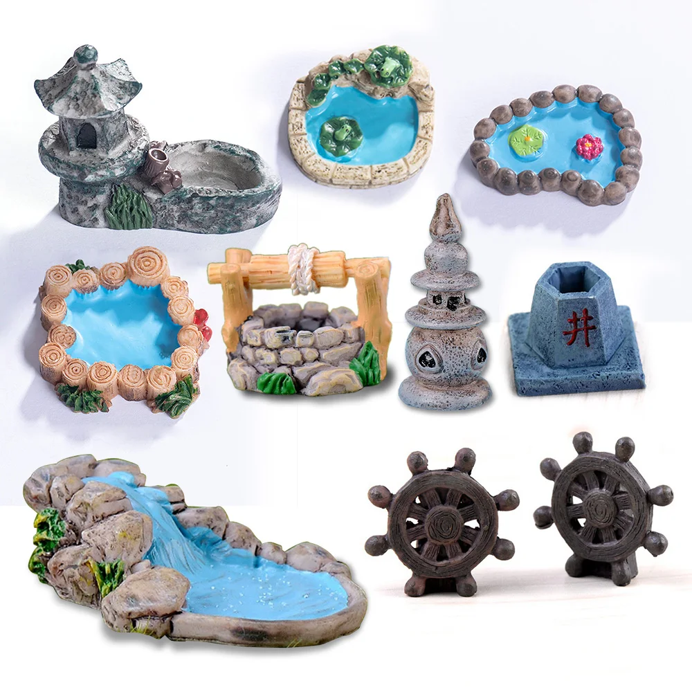 New Pond Tower House Well Figurine Micro Landscape DIY Home Decor Miniature Fairy Garden Ornaments Decoration Accessories Modern
