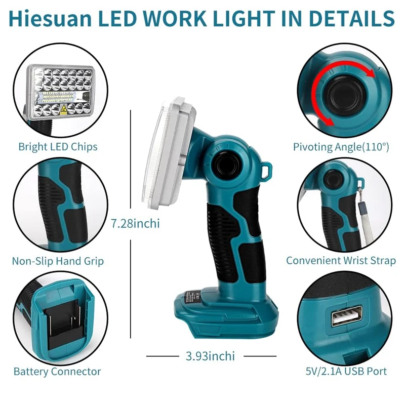 LED Flashlight Outdoors Spotlight for Makita BL1430 BL1830 18V Lithium Battery Portable Flood LightEmergency  Lighting with USB