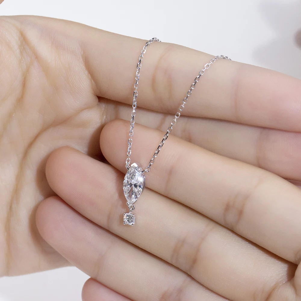 0.9CT Marquise Shape Real Lab Grown Diamond Necklace With IGI Certificate 9K Gold Pendant For Women Girls In Stock MSN-978