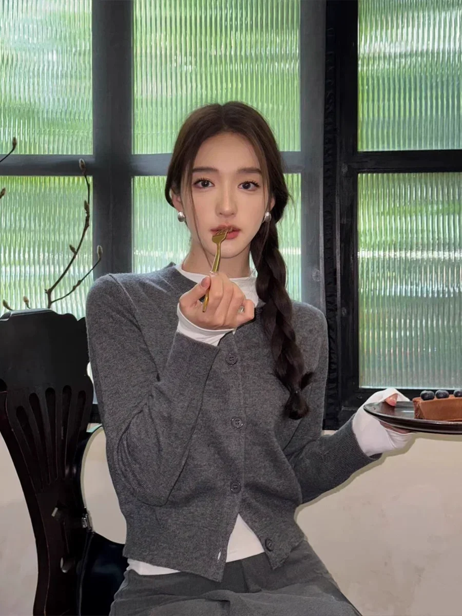 

Long Sleeve Knitted Cardigan Women Autumn Outwear Button-up Tender All-match Temper Ladies Daily Vintage Streetwear Gentle New