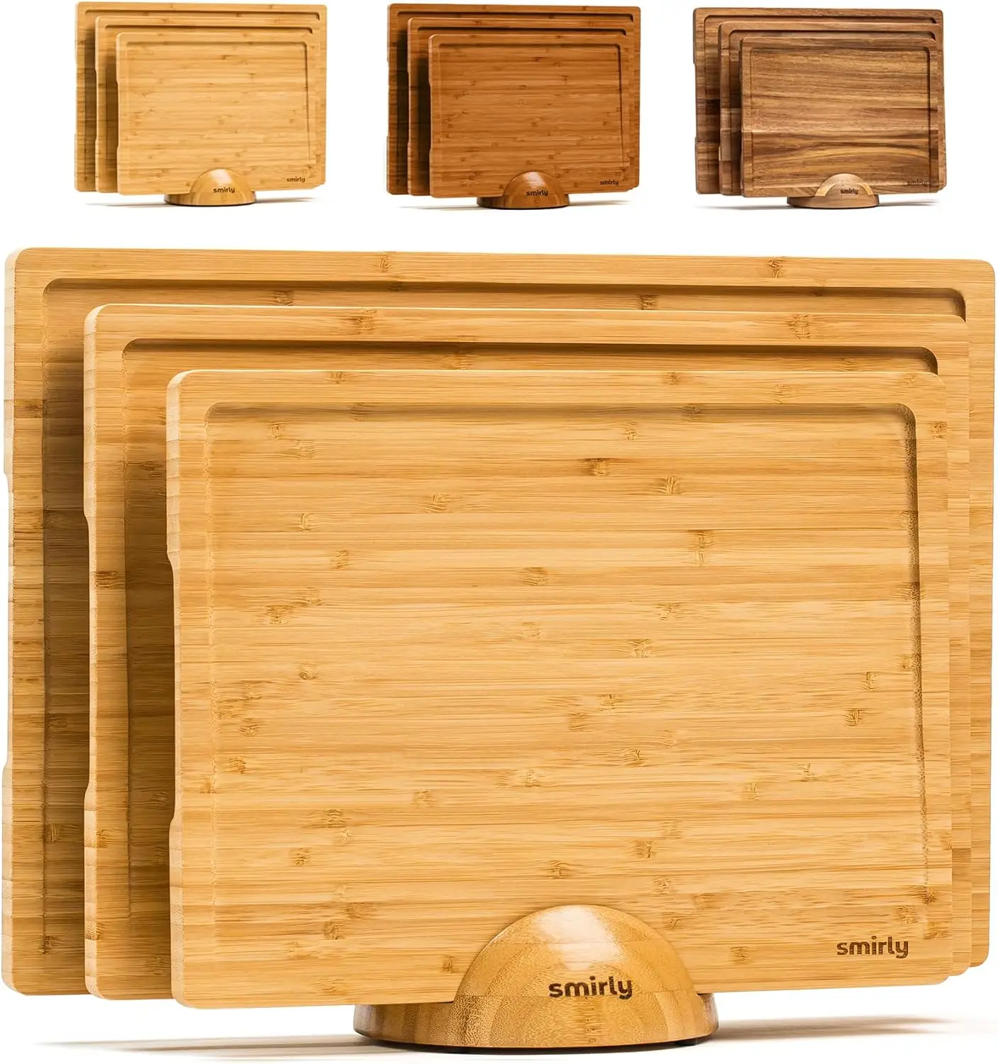 

SMIRLY Wooden Cutting Boards For Kitchen - Bamboo Cutting Board Set with Holder, Wood Board Set, Cutting Board Wood,