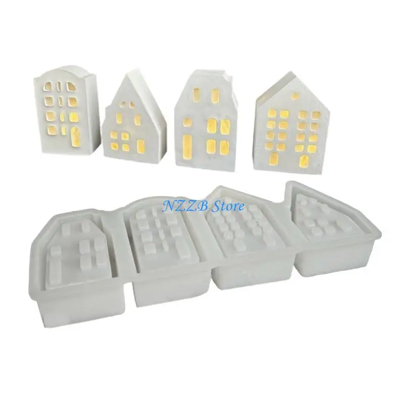 

T21F Силиконовый 4 House House Tealight Holder плесень