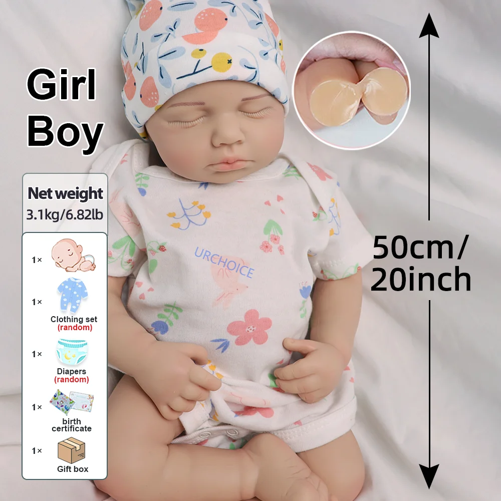 20" Soft & Adorable Silicone Reborn Baby Doll Hand-Painted Rebirth Girl & Boy Doll Perfect For Art Collection Nursery Teaching