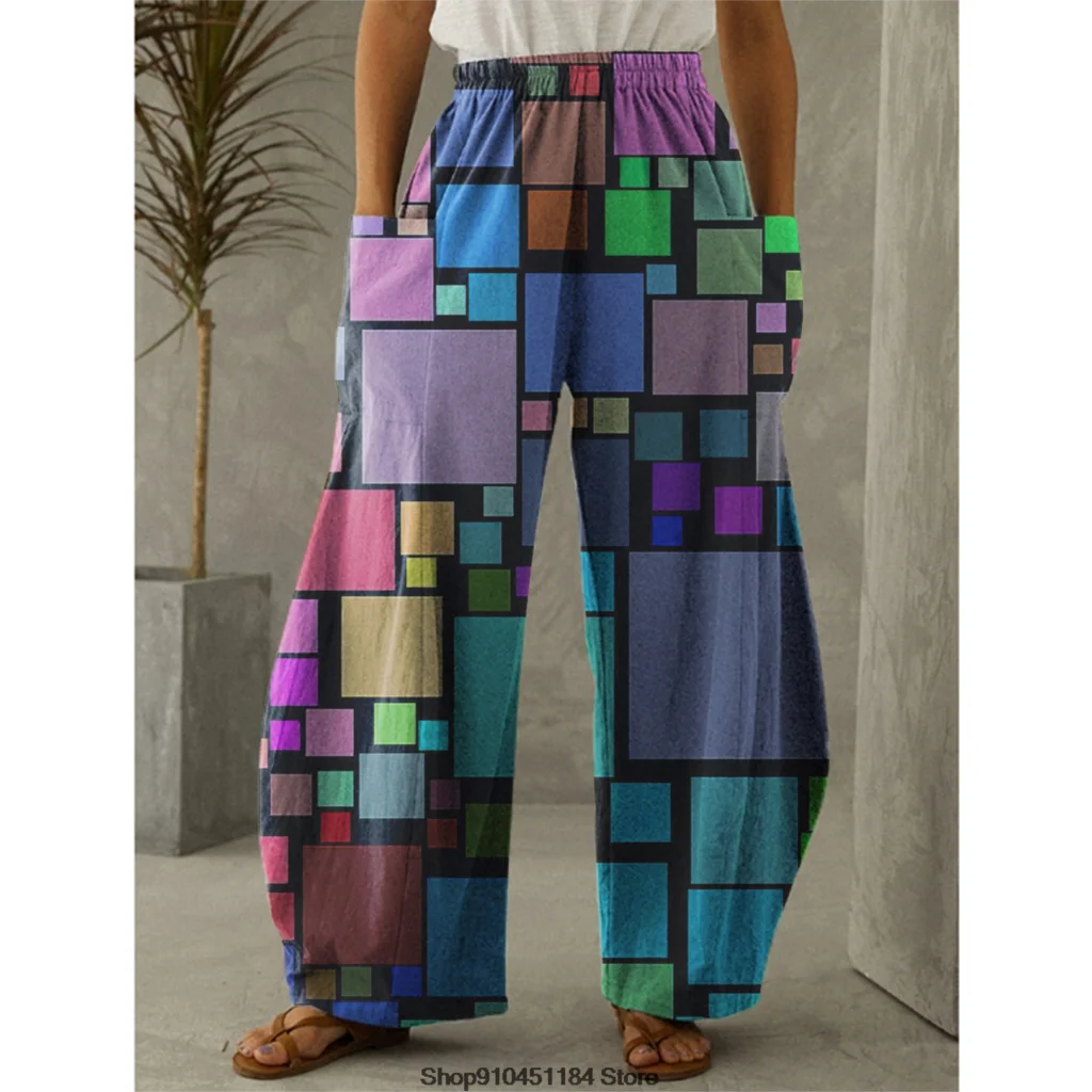 

Summer Women' s Fashion Casual Street Trousers Tie Dyed Style Printing Loose Large Wide-Leg Pants Women Elastic Waist Pants