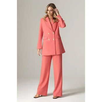 מכנסיים אלגנטיות כפולה עם מכנסיים חדשים לנשים להגדיר שתי חתיכות חדשות (בלזר + מכנסיים) גונבים