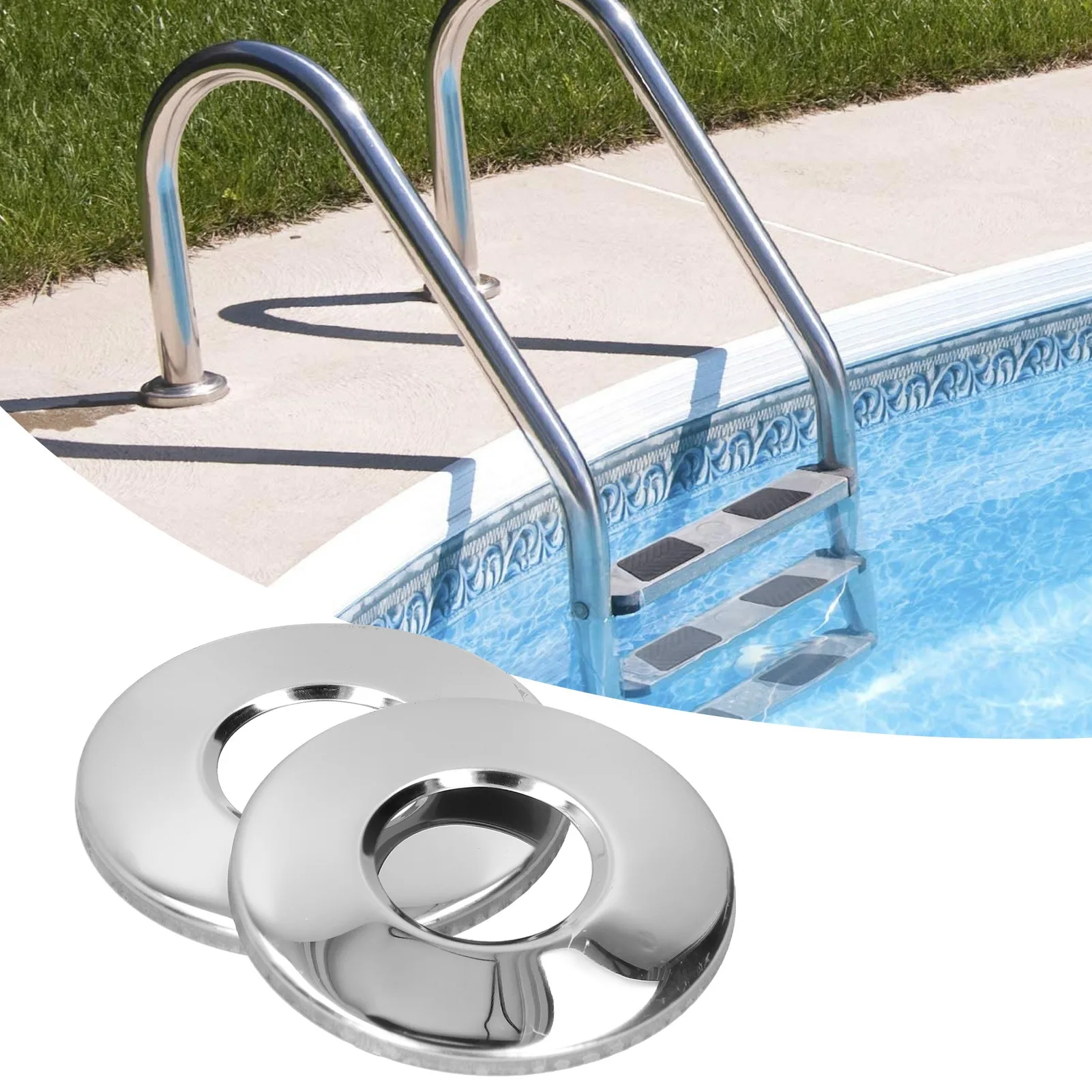 

2Pcs Swimming Pool Ladder Escutcheon Cover Plate For 4.2cm Ladder Pipe Pool Hand Rail Replacement Parts