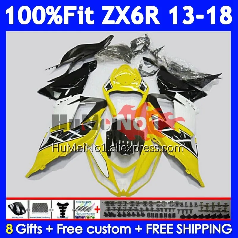 Body For KAWASAKI NINJA ZX 6R 636 ZX-6R 209No.2 ZX6R Yellow white 13 14 15 16 17 18 2013 ZX636 2014 2015 2016 2017 2018 Fairing