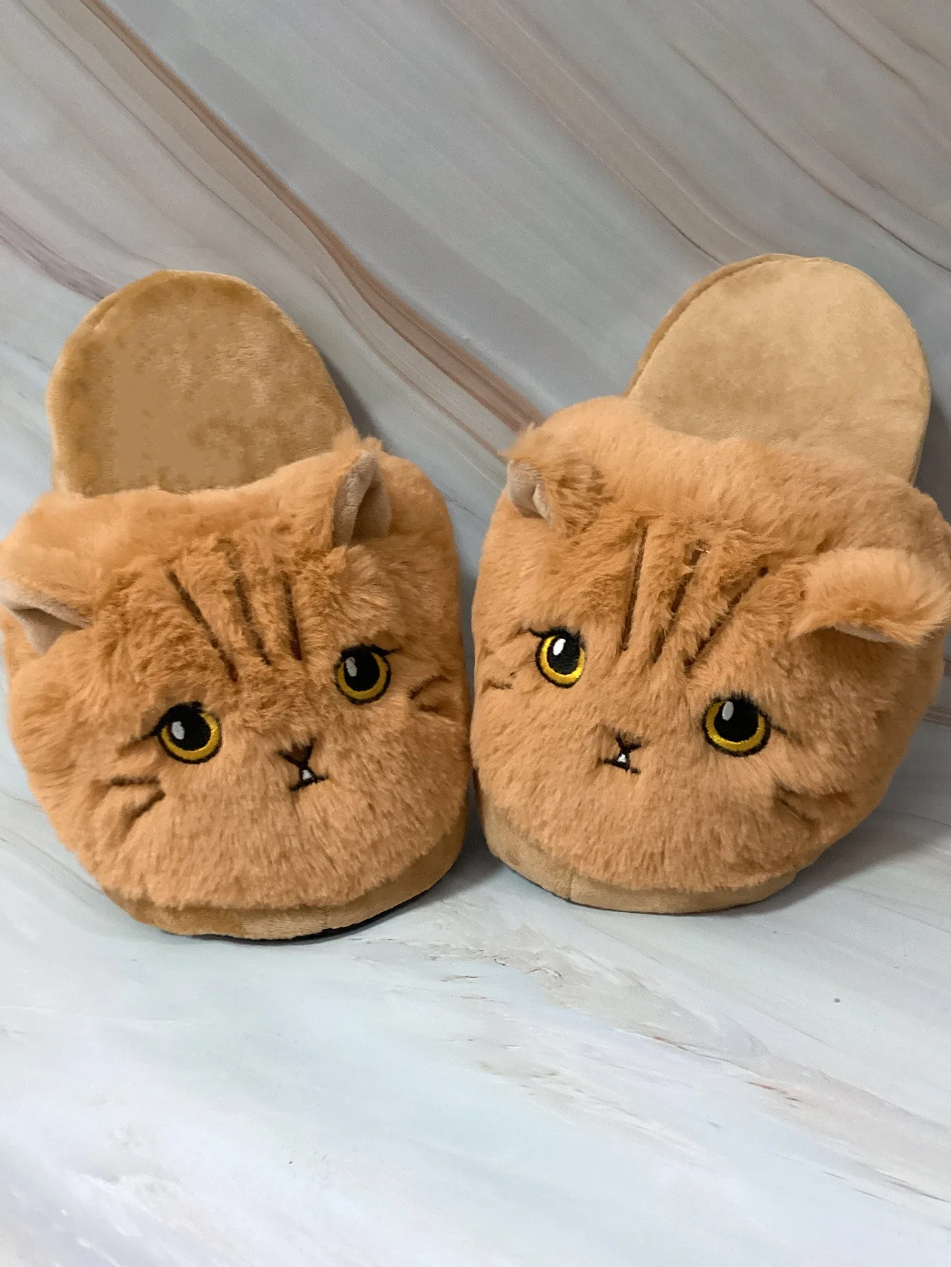 Women Lovely Cartoon Cat Cotton Slippers Creative Stereoscopic Animal Cat Head Furry Home Slides Funny Soft Bedroom Shoes Hot