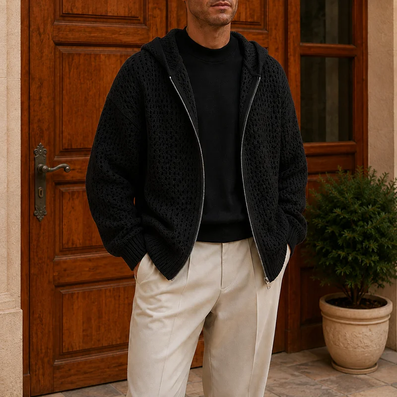 Men's Hollow Out Design Hooded - Men'S Fashion Zip Sweater recension och pris