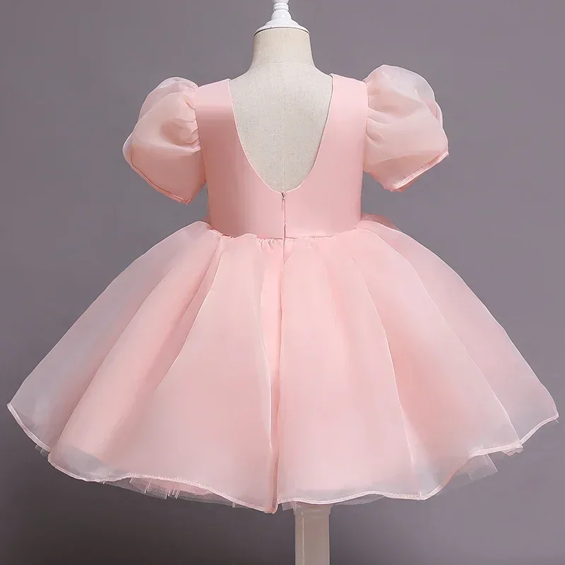 Fashion Girls White Princess Dress Tulle Puff Sleeve Wedding Party Kids Dresses for Girls Birthday Child Clothes Bridemaids Gown