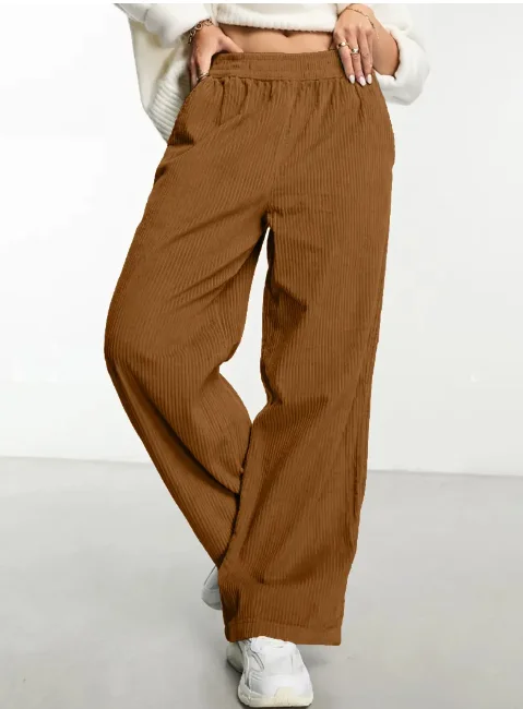 Corduroy Slant Pocket Pants Casual Wide Leg High Waist Pants Women's Clothing Suitable for Spring Autumn Winter