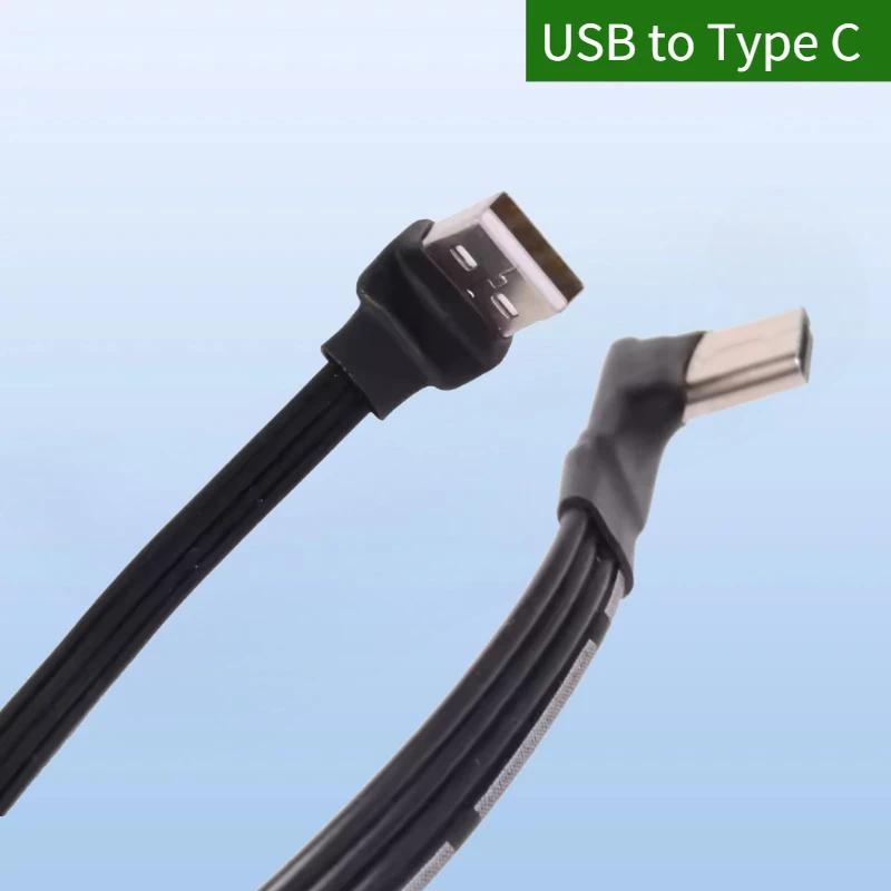 Super Flat Flexible USB 2.0 A Male to Type C Male 90 Degree Angled USB 2.0 Male to USB-C Extension Cable Soft Silicone 5CM-100CM
