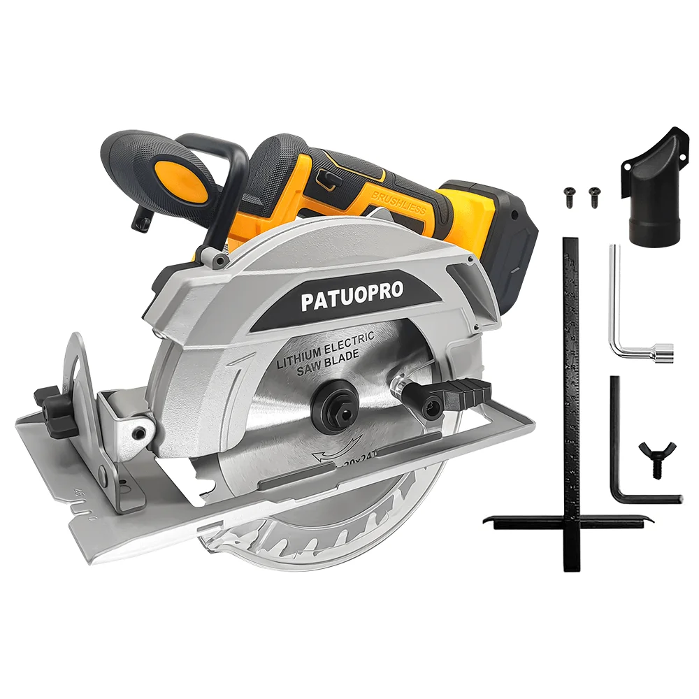 PATUOPRO 165mm Cordless Brushless Electric Circular Saw Wood Metal Stone Ceramic Tiles Cutting Power Tool For Makita 18V Battery