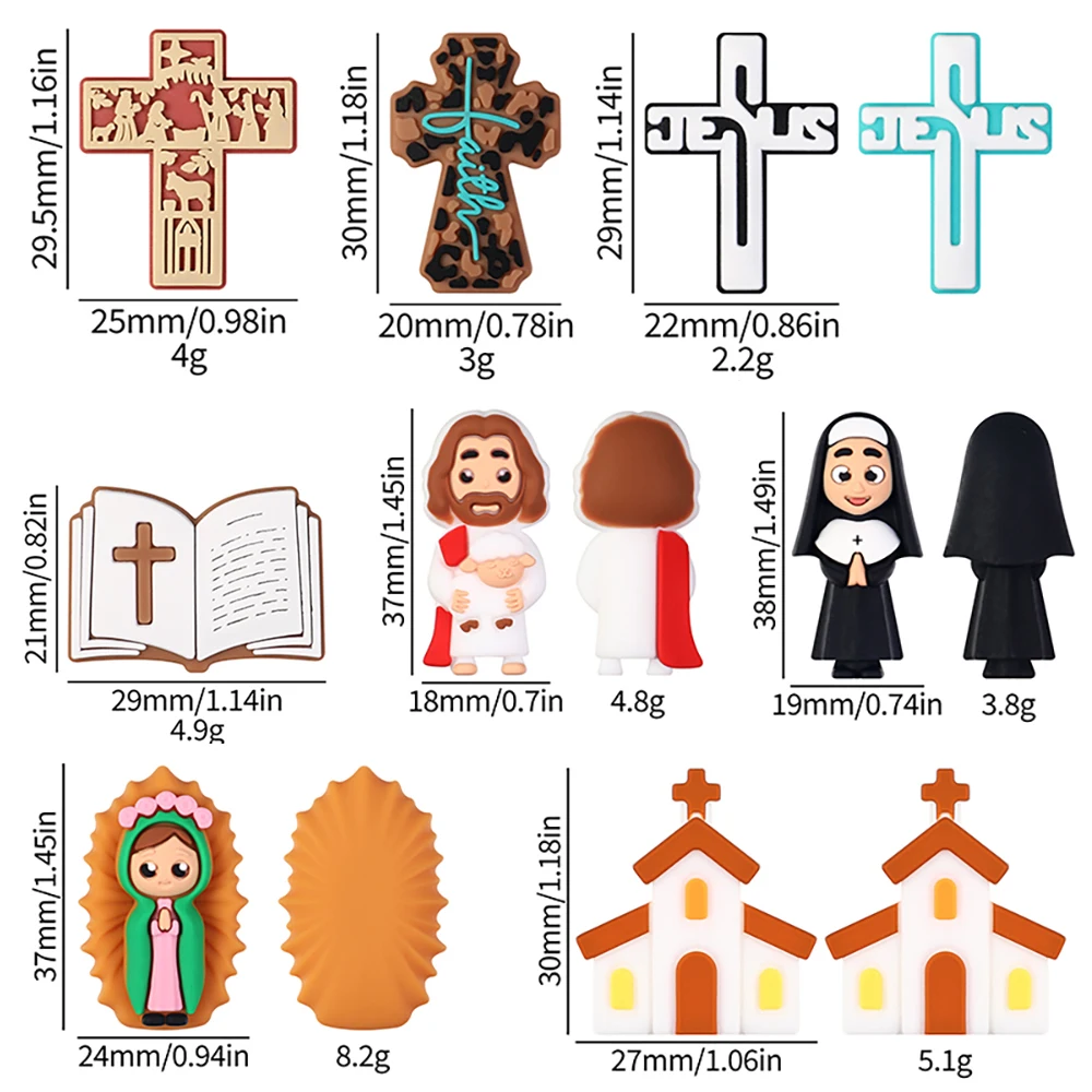 5/20/50Pcs Easter theme 3D Silicone Beads Jesus Virgin Mary Cross Bible Nun Church Focal Beads for Jewelry Making Pen Beaded DIY