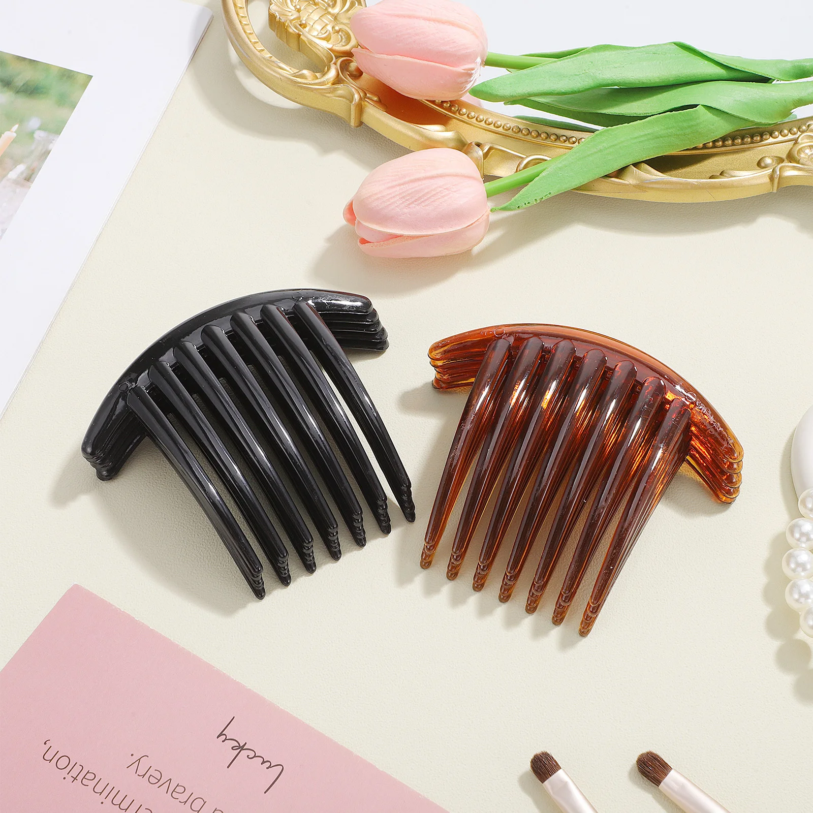 10 قطعة إدراج أمشاط الاكريليك إكسسوارات الشعر للفتيات العملي التيجان الزينة DIY بها بنفسك مشاريع مشط الشعر القهوة السوداء #4