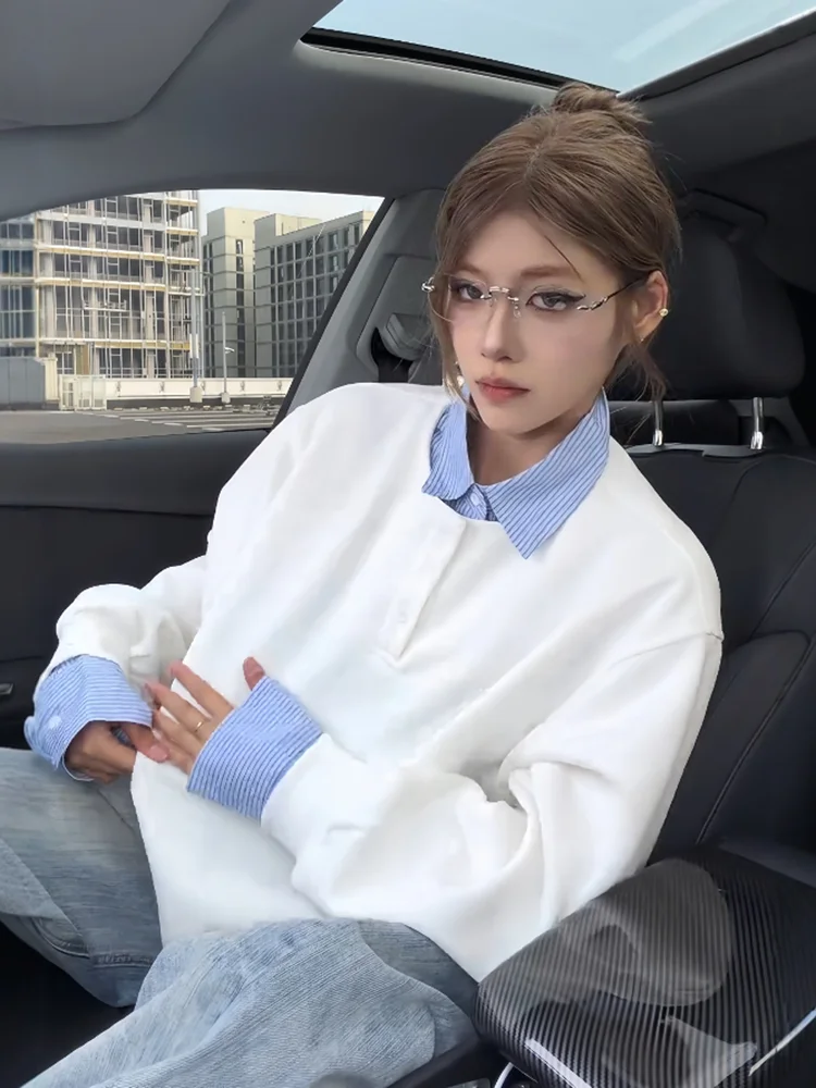 

Мужской свитшот оверсайз с воротником-стойкой, осенне-зимний, в полоску, повседневный, свободного кроя, базовый слой, парный комплект