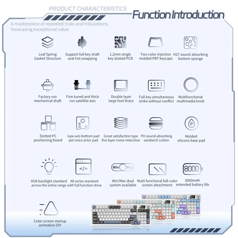 Y95 Mechanical Game Keyboard Wireless Bluetooth Tri-Mode 98 Full Key No Impact Hot Swappable Diy Color Screen Office Keyboard