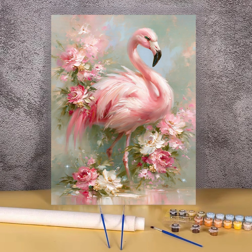 Oil Painting By Numbers Elegant Pink Flamingo Animal Wall Decor for Living Room Bedroom Home Decor Gift No Frame