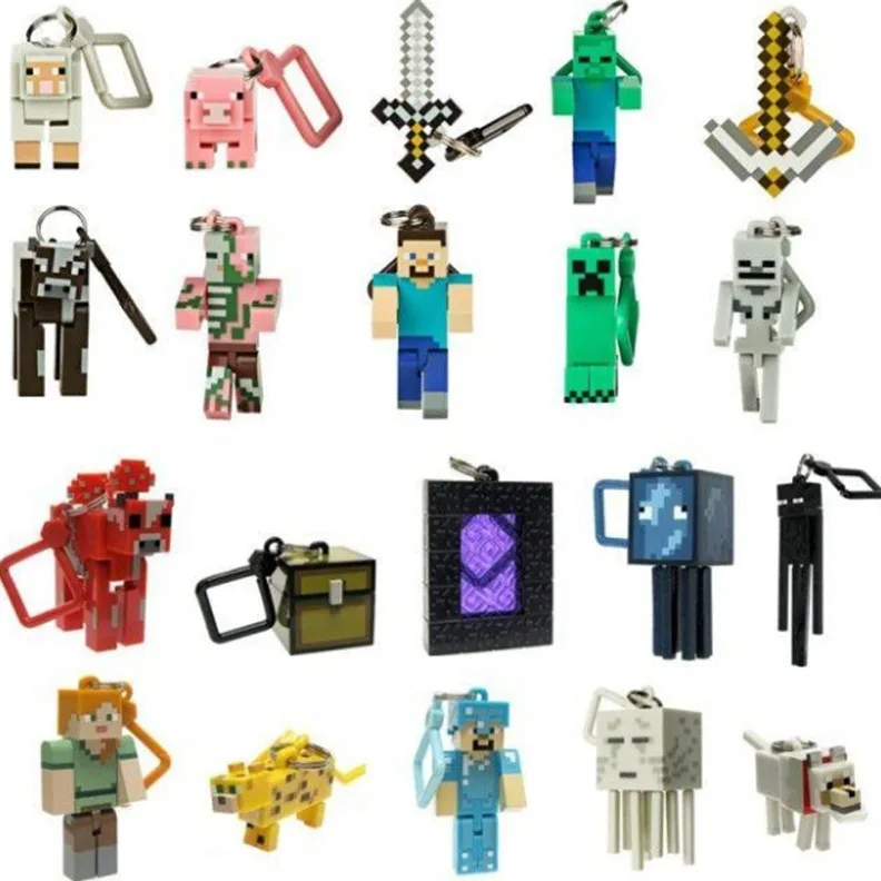 2025 Minecraft Sheep Steve Creeper Ender Blocks Keychains Set My World Keychain Game Fans Particle Figure Toys Bag Pendant Gift