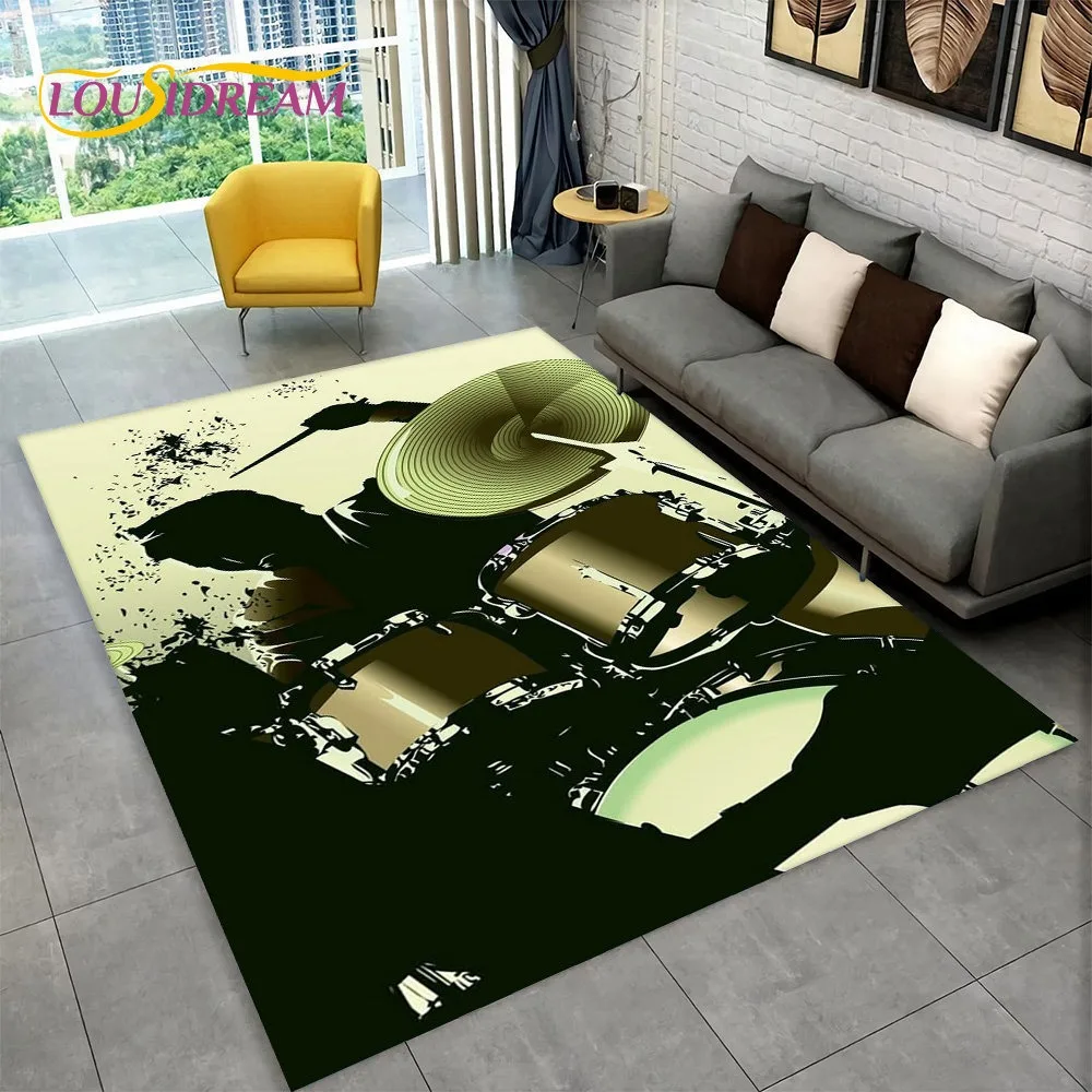 3D Drum Kit Music Instruments Area Large Carpet Rug for Home Living Room Bedroom Doormat DecorArea Rug Carpet Non-slip Floor Mat