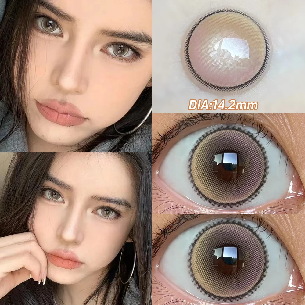 OVOLOOK-Lentes de Contato Rosa para Miopia, Beauty Eye, Pupilas Naturais, Cinza, Marrom, Azul, Lentes Moda, 1 Par