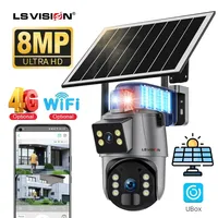 LS VISION 8MP Dual Screen 4G Solar Security Camera 4K WiFi PIR Detection Red Blue Light Alarm Auto Tracking CCTV Camera Ubox App