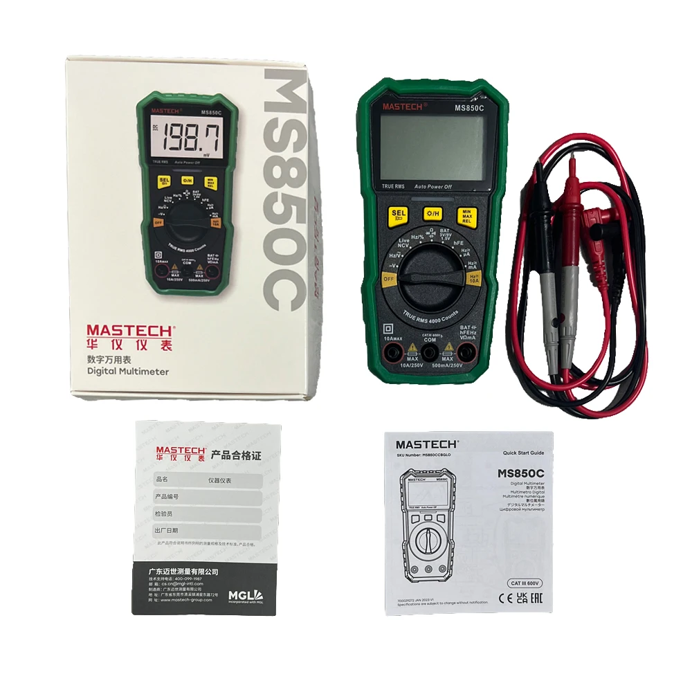 Mastech Multimeter MS850C Multimetro Tester Digital Multimeter 2000 Counts Auto Ranging AC/DC Voltage Temperature Measuring