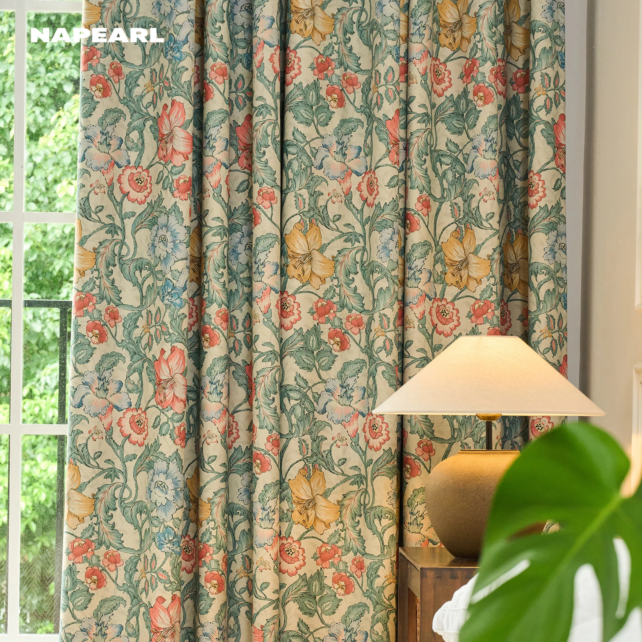 French Country Botanical Print Curtain, 80% Blackout Thermal Curtain Panel, Vintage Colorful Floral Drapes for Living Room