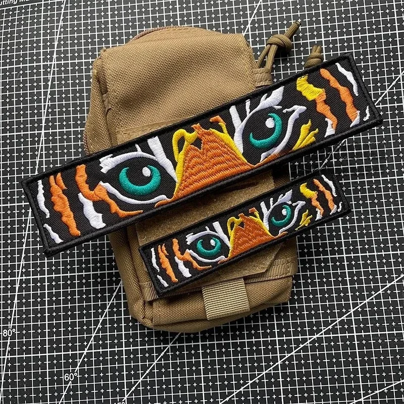 Embroidered Hook and Loop Patches for Clothing, Tiger Eye Morale Badge on Backpack Jacket, Tactical Emblem Decoration Sticker