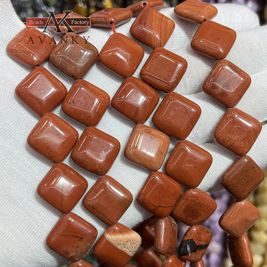 Natura Red Stone Oblique Square Shape Loose Beads Jewelry Making DIY Necklace Bracelet Accessory 15''15mm