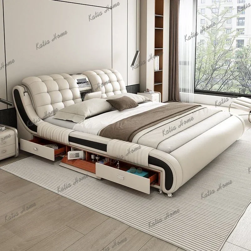 Best Sellers 2 Drawers Storage Double Bed Full Luxury Modern King Size Cameras Double Bed Twin Modern Lit 2 Personnes Furniture